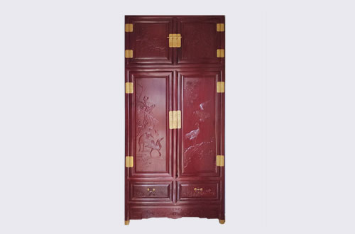 台江高端中式家居装修深红色纯实木衣柜